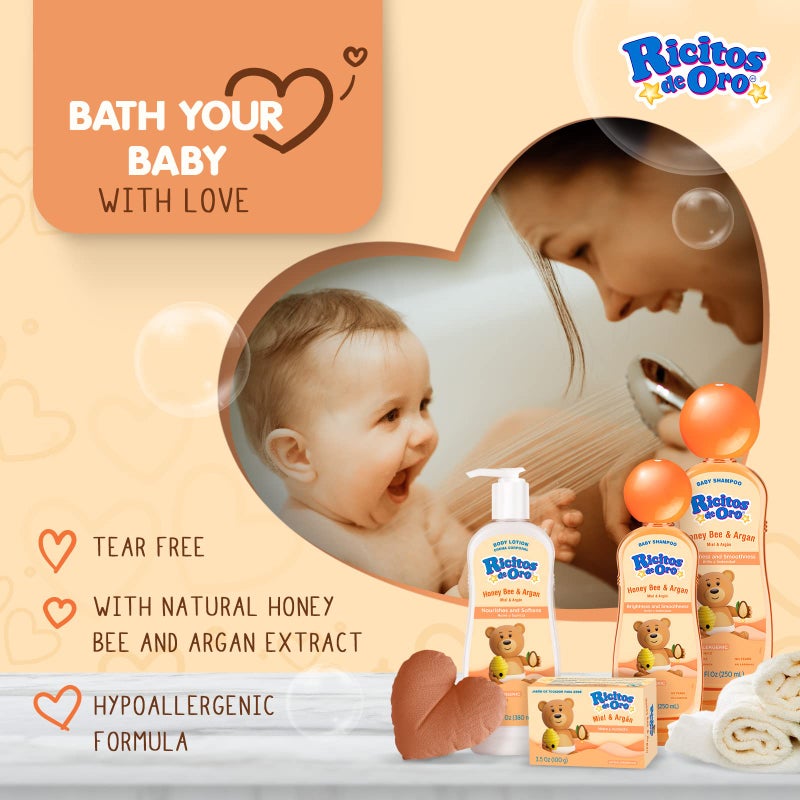 Ricitos de Oro Honey and Argan Baby Body Lotion That Helps Smooth Baby Skin -Hypoallergenic with Honey Bee Extract Delicious Scent, 2-Pack of 12.8 FL Oz Each, 2 Bottles. - Image 3