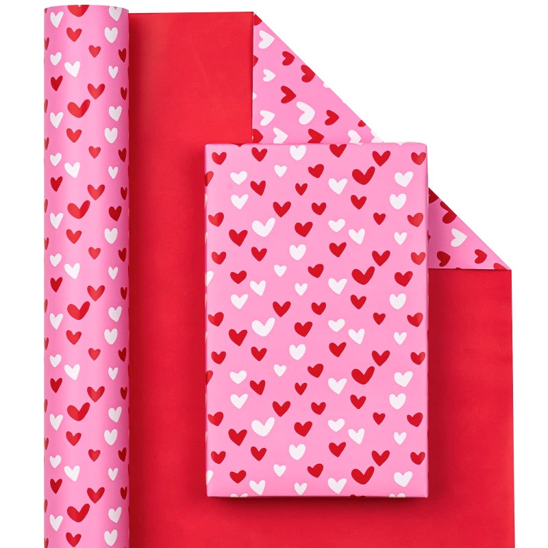 WRAPAHOLIC Reversible Valentine's Day Wrapping Paper - Mini Roll - 17 Inch X 33 Feet - Pink and Red Heart Design for Valentine's Day, Anniversary, Birthday, Wedding, Baby Shower - Image 2