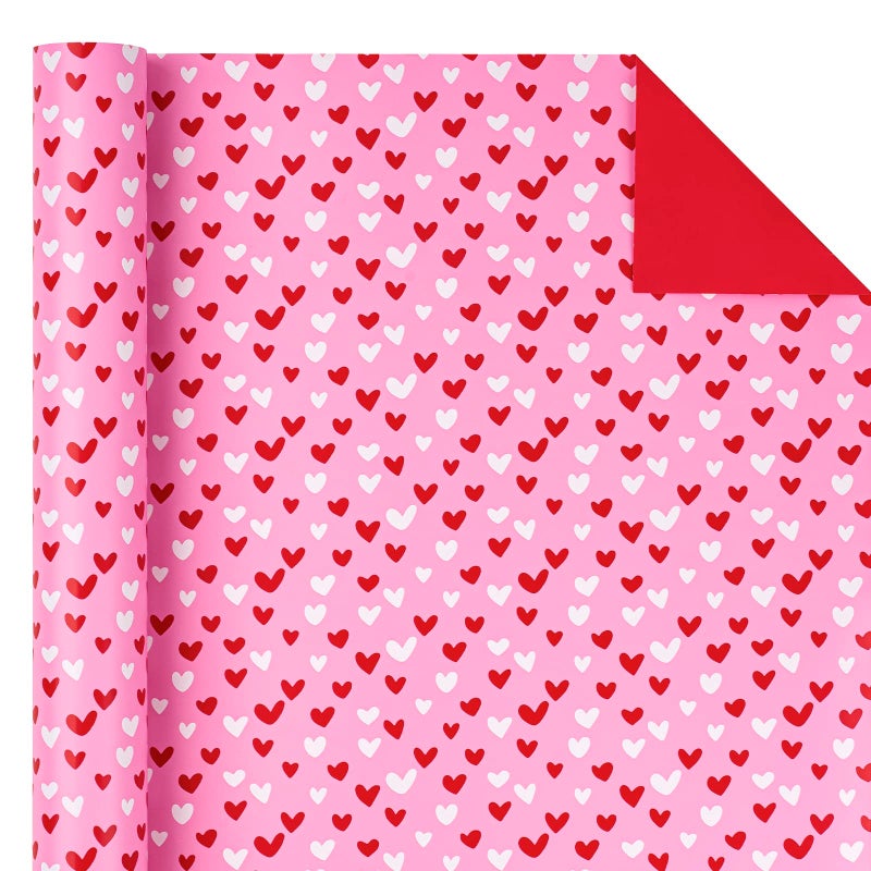 WRAPAHOLIC Reversible Valentine's Day Wrapping Paper - Mini Roll - 17 Inch X 33 Feet - Pink and Red Heart Design for Valentine's Day, Anniversary, Birthday, Wedding, Baby Shower - Image 3