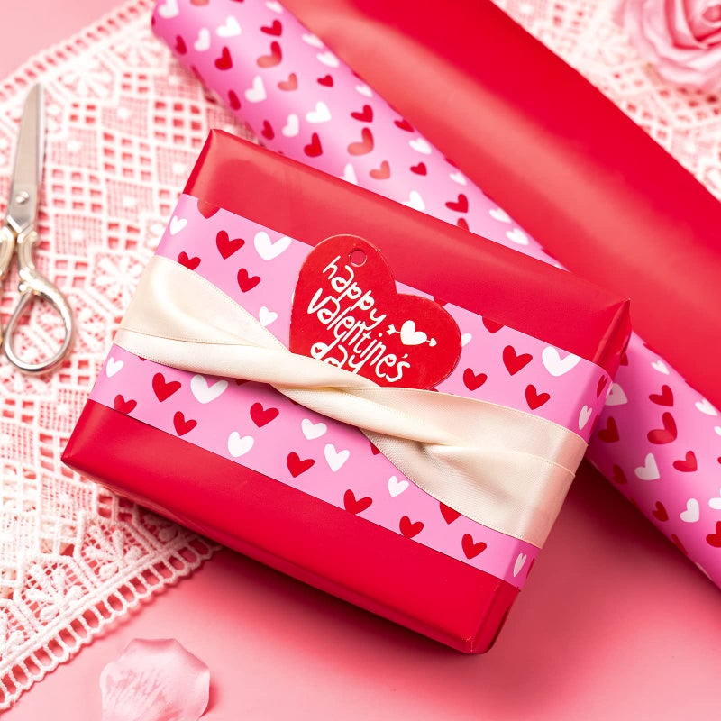 WRAPAHOLIC Reversible Valentine's Day Wrapping Paper - Mini Roll - 17 Inch X 33 Feet - Pink and Red Heart Design for Valentine's Day, Anniversary, Birthday, Wedding, Baby Shower - Image 4