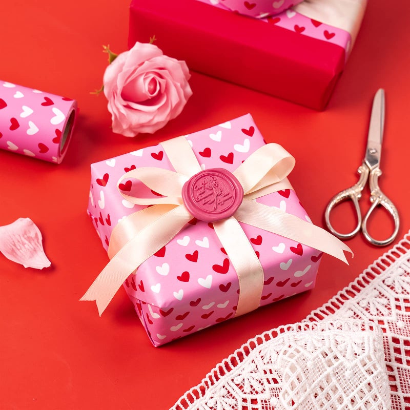 WRAPAHOLIC Reversible Valentine's Day Wrapping Paper - Mini Roll - 17 Inch X 33 Feet - Pink and Red Heart Design for Valentine's Day, Anniversary, Birthday, Wedding, Baby Shower - Image 5