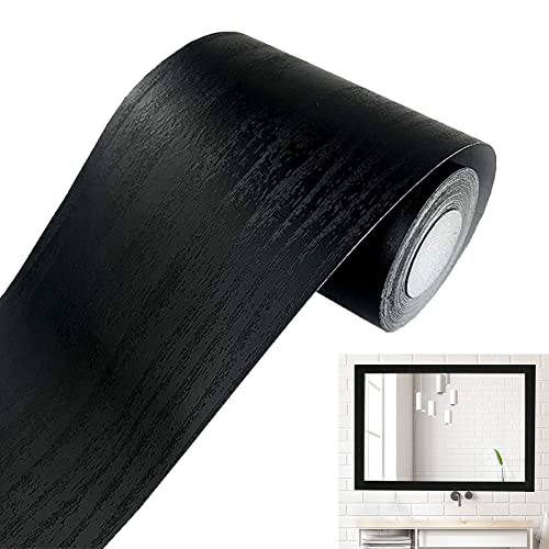 MULLSAN 10Meters Black Wood Wallpaper Border Peel & Stick Wall Covering Kitchen Bathroom Bedroom Tiles Decor Sticker - Image 1