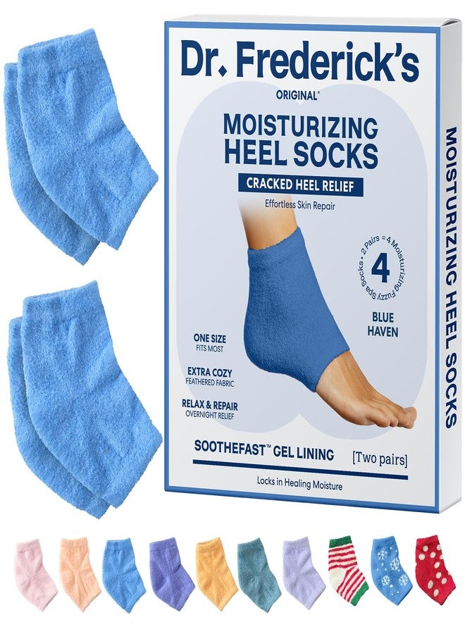 Dr. Frederick's Original Moisturizing Fuzzy Heel Socks for Dry Cracked Heels Treatment - Infused with Olive Oil, Jojoba Oil and Vitamin E - 2 Pairs - Stocking Stuffers for Adults - Blue Haven - Image 1