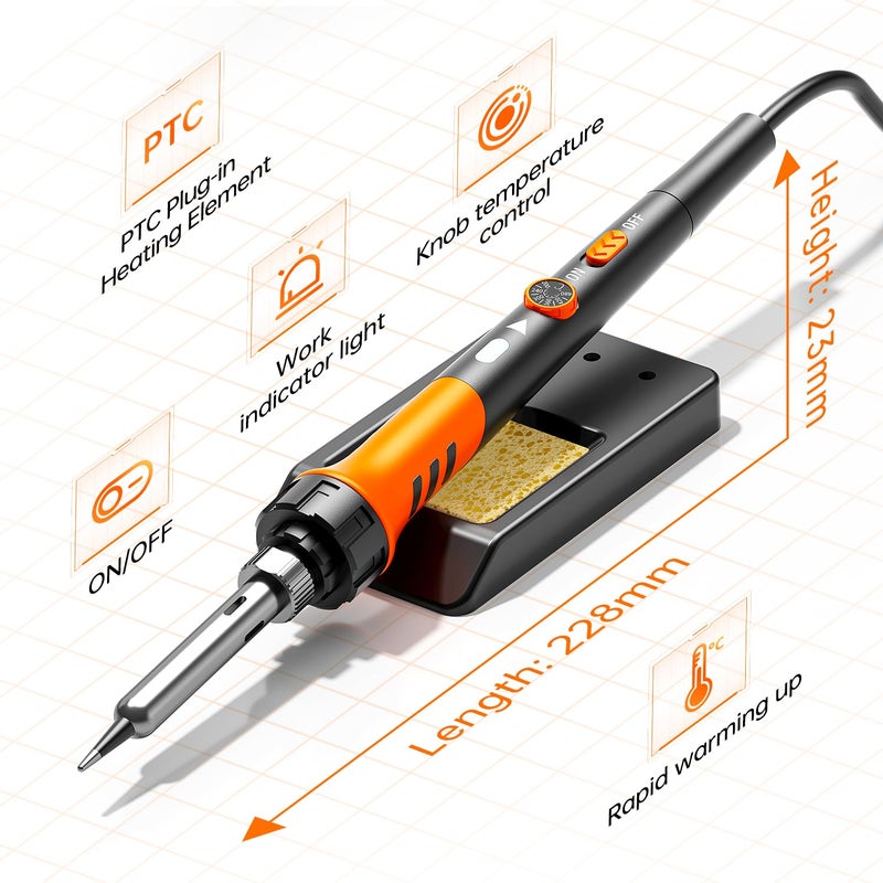 MEAKEST Soldering Iron Premium Kit  60W Soldering Gun With Ceramic Heater  12-In-1 Soldering Tool  Adjustable Temperature 200 To 450C  Includes Soldering Iron Tip  Solder Wire  Pump And Paste - Image 5