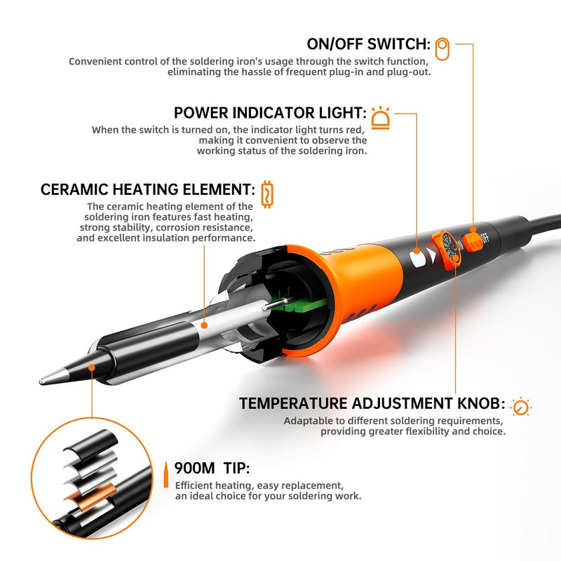 MEAKEST Soldering Iron Premium Kit  60W Soldering Gun With Ceramic Heater  12-In-1 Soldering Tool  Adjustable Temperature 200 To 450C  Includes Soldering Iron Tip  Solder Wire  Pump And Paste - Image 2