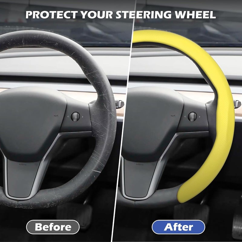 frani Leather Steering Wheel Cover, Universal 15 Inch Premium Non-Slip Steering Wheel Cover Yellow - Image 2