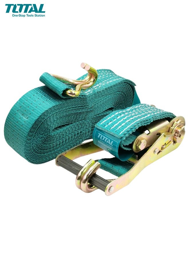 TOTAL TOTAL Ratchet Tie Down Strap 3 Ton Capacity 10 Meter x 50mm Width Heavy Duty Lashing Belt with Double J Hook and Metal Buckle for Cargo Transport Load Securing THTRS3101 - Image 1