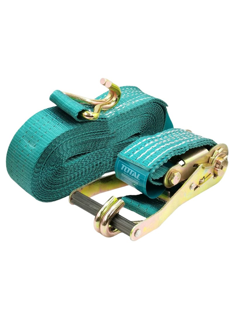 TOTAL TOTAL Ratchet Tie Down Strap 3 Ton Capacity 10 Meter x 50mm Width Heavy Duty Lashing Belt with Double J Hook and Metal Buckle for Cargo Transport Load Securing THTRS3101 - Image 2