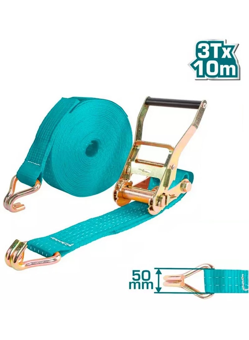 TOTAL TOTAL Ratchet Tie Down Strap 3 Ton Capacity 10 Meter x 50mm Width Heavy Duty Lashing Belt with Double J Hook and Metal Buckle for Cargo Transport Load Securing THTRS3101 - Image 4