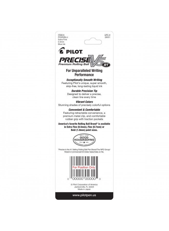PILOT Precise V5 RT Refillable & Retractable Liquid Ink Rolling Ball Pens, Extra Fine Point (0.5mm) Blue Ink, 2-Pack (26051) - Image 2