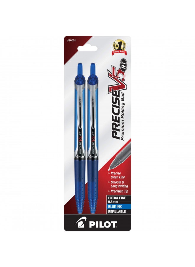 PILOT Precise V5 RT Refillable & Retractable Liquid Ink Rolling Ball Pens, Extra Fine Point (0.5mm) Blue Ink, 2-Pack (26051) - Image 1