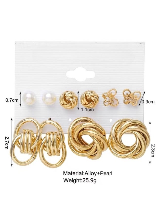 Onchic 5pairs Ear Stud Combo Set Latest Stylish  Pearl in gold tone Earrings for Women and Girls  birthday gift - Image 4