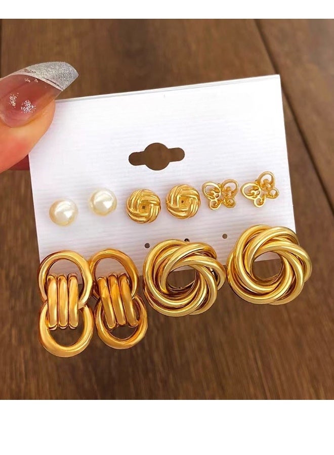 Onchic 5pairs Ear Stud Combo Set Latest Stylish  Pearl in gold tone Earrings for Women and Girls  birthday gift - Image 1