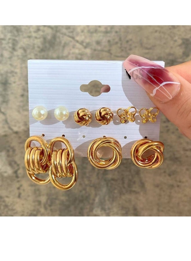 Onchic 5pairs Ear Stud Combo Set Latest Stylish  Pearl in gold tone Earrings for Women and Girls  birthday gift - Image 2