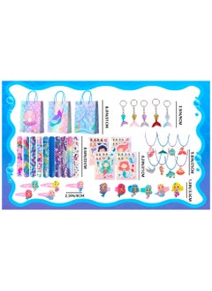 FRUITFUL PARTY 84pcs Mermaid Party Favors for 12 Guests, Mermaid Birthday Rings Keychain Slap Bracelets Bags etc Mermaid Birthday Party Favors for Mermaid Birthday Decorations Supplies  - Image 3