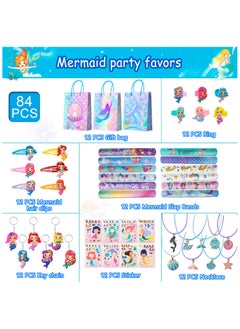 FRUITFUL PARTY 84pcs Mermaid Party Favors for 12 Guests, Mermaid Birthday Rings Keychain Slap Bracelets Bags etc Mermaid Birthday Party Favors for Mermaid Birthday Decorations Supplies  - Image 2