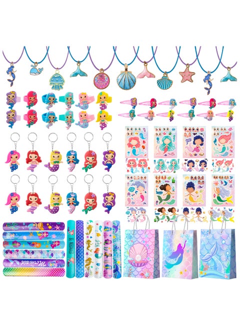 84pcs Mermaid Party Favors for 12 Guests, Mermaid Birthday Rings Keychain Slap Bracelets Bags etc Mermaid Birthday Party Favors for Mermaid Birthday Decorations Supplies