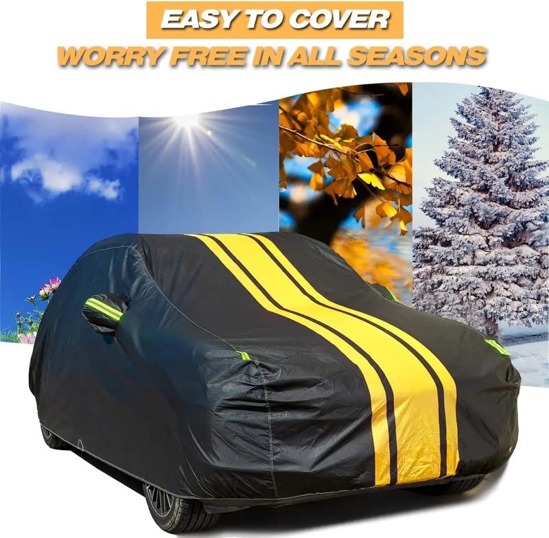 PROTEGO All Weather Protection Car Cover for Nissan Micra | Anti Dust, 100% Waterproof, Durable Cover - Triple Stitched Elastic Grip with Mirror Pocket | (Spyro Legend,Black & Yellow) - Image 3