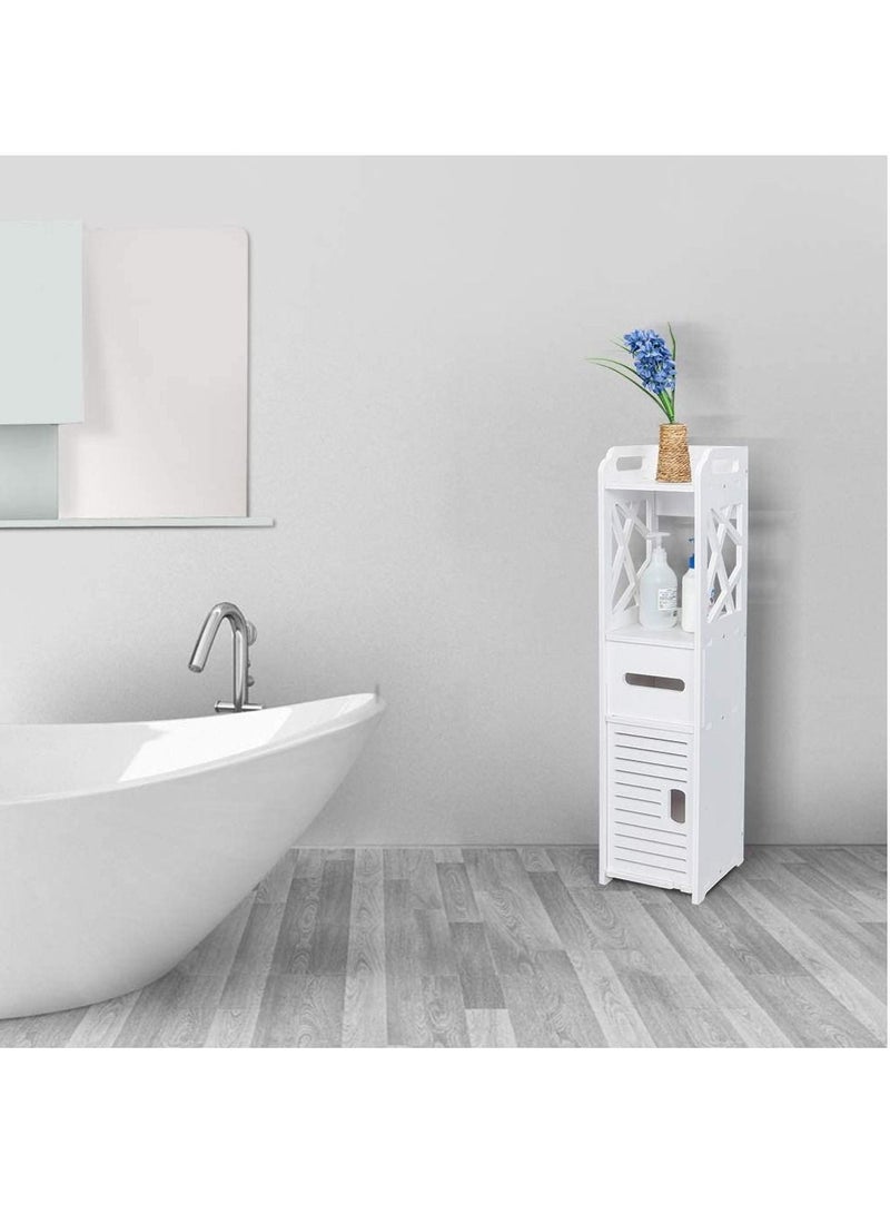 FFD Small Bathroom Storage Corner Floor Cabinet with Doors and Shelves Thin Toilet Vanity Shelf Narrow Bath Sink Organizer Towel Holder Storage Organizer For Paper Holder White  - Image 1
