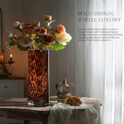 Yuccasly 11.8" High Luxe Leopard Glass Vase — Unique Modern Amber Brown Centerpiece for Home Decor, Everyday Elegance Vase - Image 5