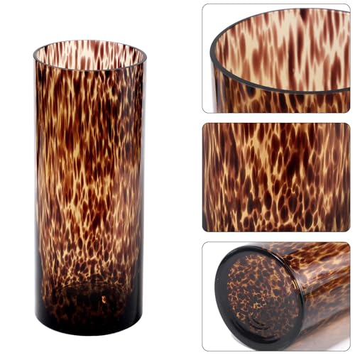 Yuccasly 11.8" High Luxe Leopard Glass Vase — Unique Modern Amber Brown Centerpiece for Home Decor, Everyday Elegance Vase - Image 3