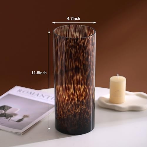 Yuccasly 11.8" High Luxe Leopard Glass Vase — Unique Modern Amber Brown Centerpiece for Home Decor, Everyday Elegance Vase - Image 2