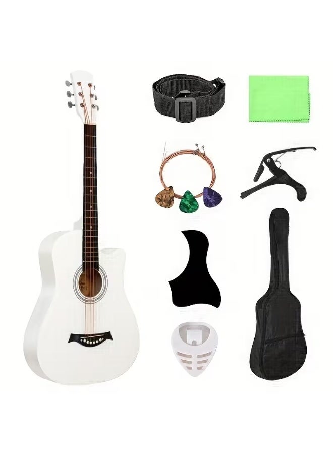Megarya 38-Inch Beginner Acoustic Guitar Starter Kit Includes Backpack, Capo, Adjustable Strap, Picks, Strings, Cleaning Cloth, and Scratch Protection Pad (White) - Image 1