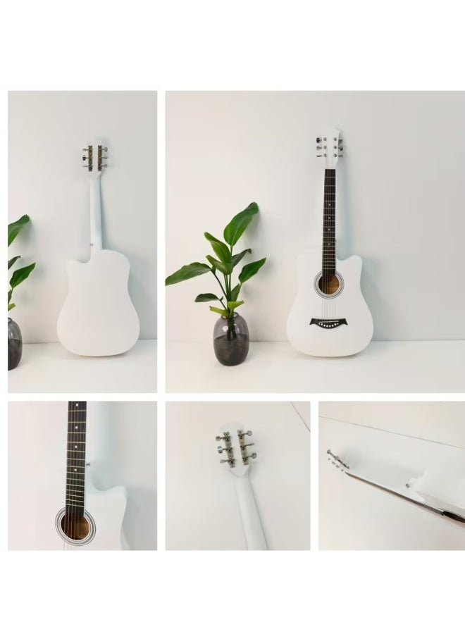 Megarya 38-Inch Beginner Acoustic Guitar Starter Kit Includes Backpack, Capo, Adjustable Strap, Picks, Strings, Cleaning Cloth, and Scratch Protection Pad (White) - Image 2