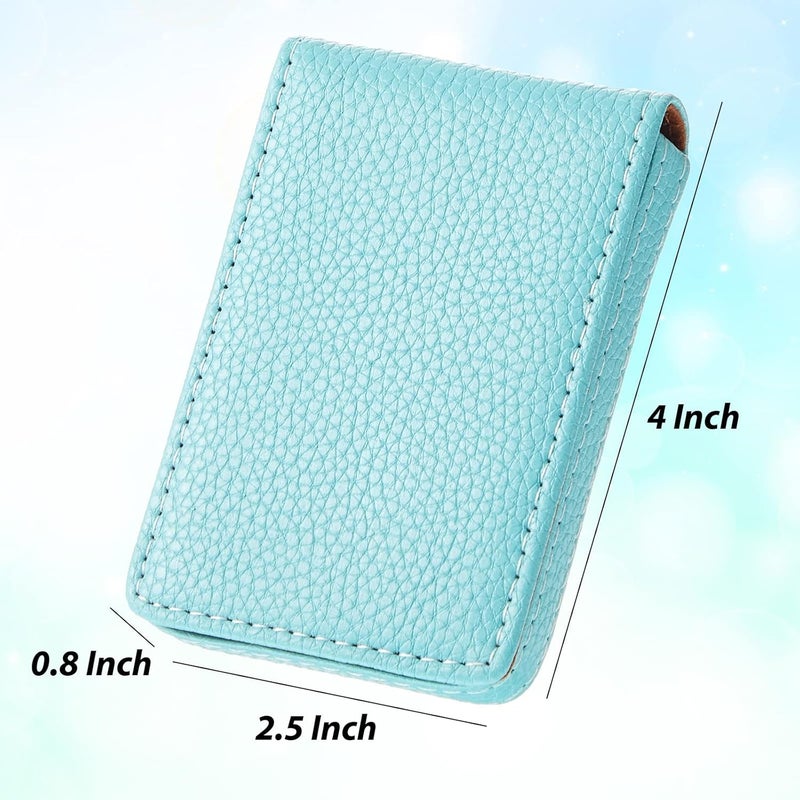 Outus 2 Pieces Business Card Holder, PU Leather Business Card Case Pocket Wallet with Magnetic Shut for Valentines Gift Men Women(Pink and Green,Classic) - Image 2