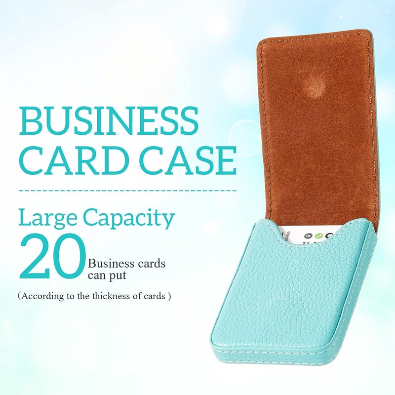 Outus 2 Pieces Business Card Holder, PU Leather Business Card Case Pocket Wallet with Magnetic Shut for Valentines Gift Men Women(Pink and Green,Classic) - Image 4