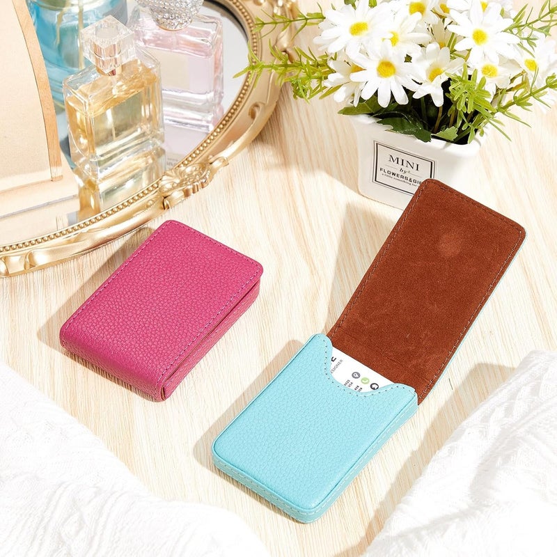 Outus 2 Pieces Business Card Holder, PU Leather Business Card Case Pocket Wallet with Magnetic Shut for Valentines Gift Men Women(Pink and Green,Classic) - Image 5