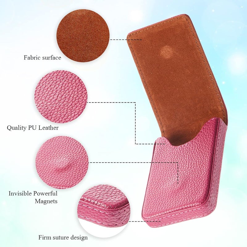 Outus 2 Pieces Business Card Holder, PU Leather Business Card Case Pocket Wallet with Magnetic Shut for Valentines Gift Men Women(Pink and Green,Classic) - Image 3