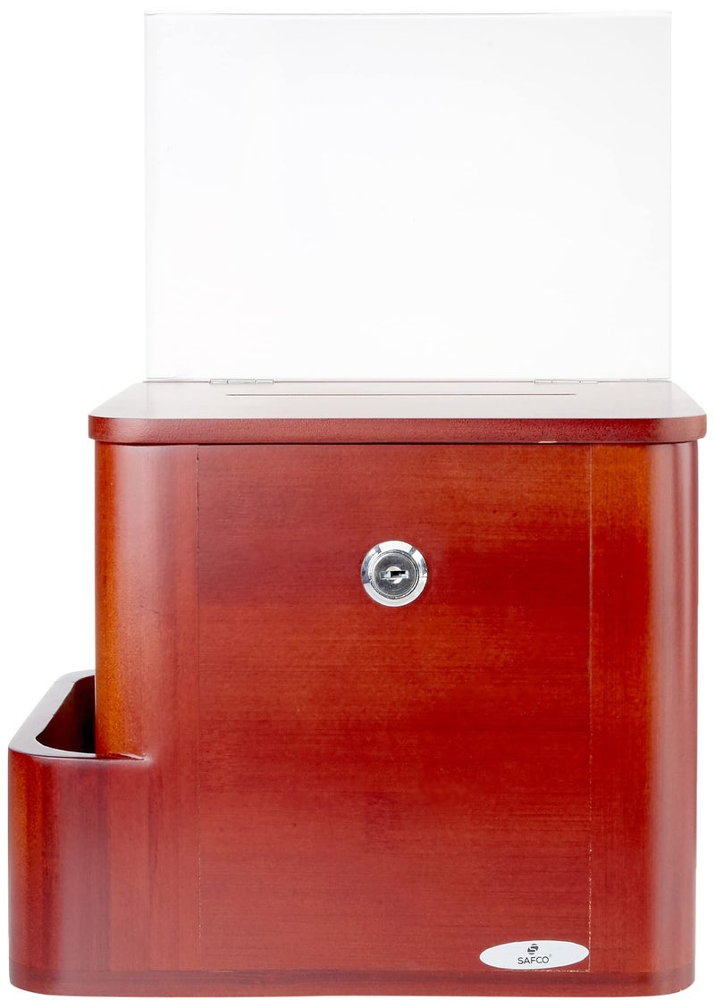 Safco 4237CY Bamboo Suggestion, Donation, Voting and More Box, Lock, Key and Storage Slot Included, Cherry - Image 2