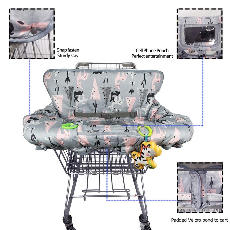 ICOPUCA Shopping Cart Cover, 2-in-1 cart Cover for Babies N high Chair Cover, Padded Grocery cart Cover for Baby boy Girl,with Split/Padded/Reversible seat Cushion, Deer - Image 4