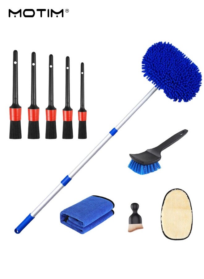 Motim 10 IN 1 100 cm Car Wash Brush Kit with Long Handle Chenille Microfiber, Car Cleaning Brush Kit Auto Wash Duster Scratch-Free with Glove & Towel & Tyre Brush & Detail Brush, Car Wash Mop Mitt Kit for Car RV SUV Truck Pickup Camper  - Image 1