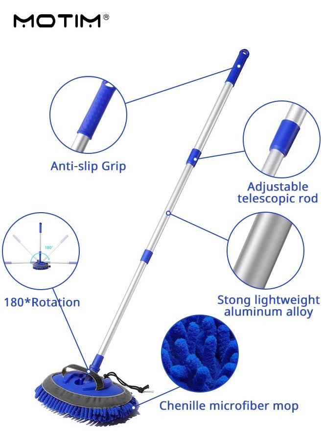 Motim 10 IN 1 100 cm Car Wash Brush Kit with Long Handle Chenille Microfiber, Car Cleaning Brush Kit Auto Wash Duster Scratch-Free with Glove & Towel & Tyre Brush & Detail Brush, Car Wash Mop Mitt Kit for Car RV SUV Truck Pickup Camper  - Image 2