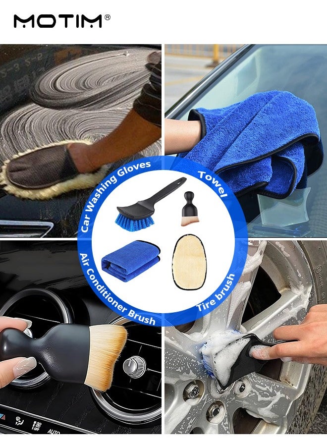 Motim 10 IN 1 100 cm Car Wash Brush Kit with Long Handle Chenille Microfiber, Car Cleaning Brush Kit Auto Wash Duster Scratch-Free with Glove & Towel & Tyre Brush & Detail Brush, Car Wash Mop Mitt Kit for Car RV SUV Truck Pickup Camper  - Image 5