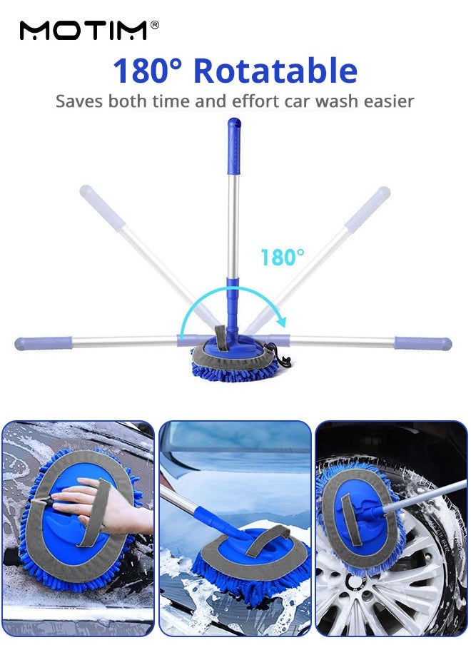 Motim 10 IN 1 100 cm Car Wash Brush Kit with Long Handle Chenille Microfiber, Car Cleaning Brush Kit Auto Wash Duster Scratch-Free with Glove & Towel & Tyre Brush & Detail Brush, Car Wash Mop Mitt Kit for Car RV SUV Truck Pickup Camper  - Image 3