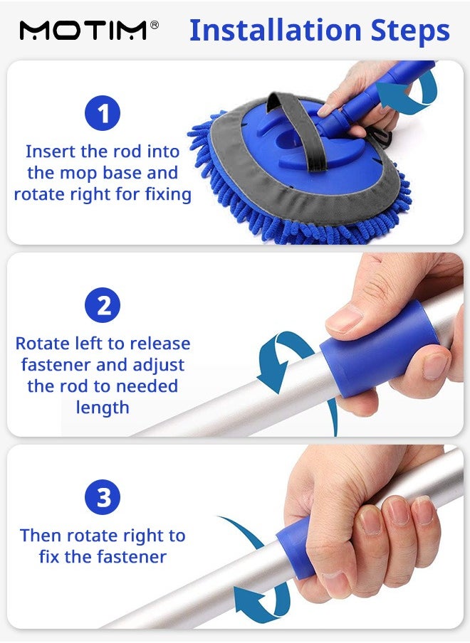 Motim 10 IN 1 100 cm Car Wash Brush Kit with Long Handle Chenille Microfiber, Car Cleaning Brush Kit Auto Wash Duster Scratch-Free with Glove & Towel & Tyre Brush & Detail Brush, Car Wash Mop Mitt Kit for Car RV SUV Truck Pickup Camper  - Image 4