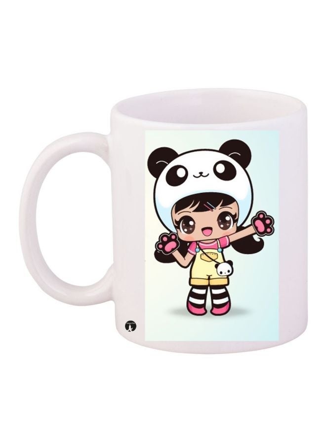 RYN Cartoon Printed Coffee Mug White/Blue/Pink 11ounce