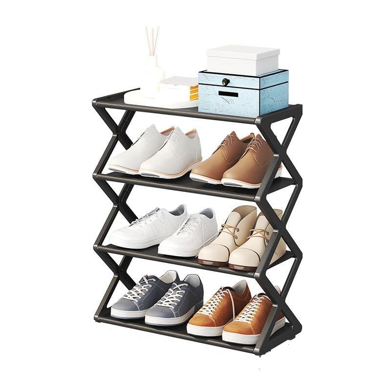 TONSYL 4Tier X Shape Stackable Shoe Rack Expandable Adjustable Fabric Shoe Shelf Storage Organizer Shoe Cabinet Dustproof Rack Shoe Shelf for hallway Bedroom office Entryway