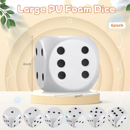 Simgoing 6 Pcs 4 Inch Large Foam Dice Giant Cube with 6 Sided Number Dots Jumbo Soft Slow Big PU Foam Stress Ball for Party Game Math Learning Props Stress Relief GiftsWhite - Image 5