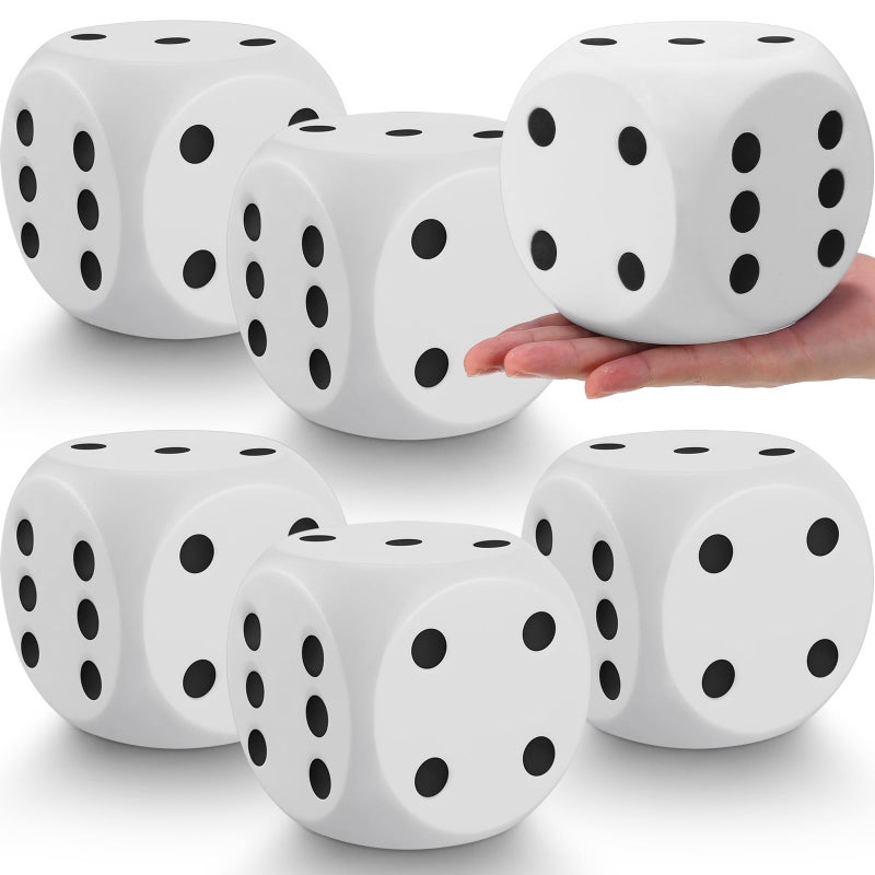 Simgoing 6 Pcs 4 Inch Large Foam Dice Giant Cube with 6 Sided Number Dots Jumbo Soft Slow Big PU Foam Stress Ball for Party Game Math Learning Props Stress Relief GiftsWhite - Image 3