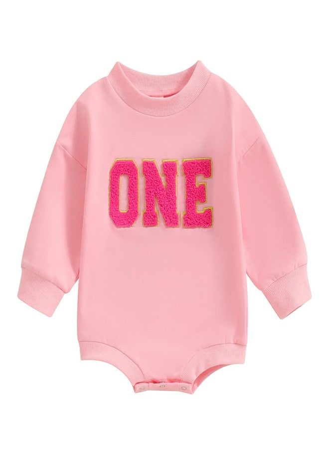 Lamuusaa Baby Girl Boy Birthday Outfit One Embroidery Romper Long Sleeve Crewneck Sweatshirt Birthday Gift - Image 1