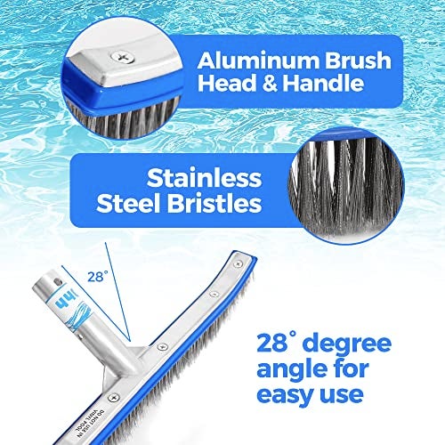 440 Heavy Duty Pool Brush - 18-inch Extra-Wide Metal Brush Head with Stainless Steel Wire Bristles & Curved Edges for Cleaning Pool Tiles, Walls, Floor, Steps (Stainless Steel) - Image 3