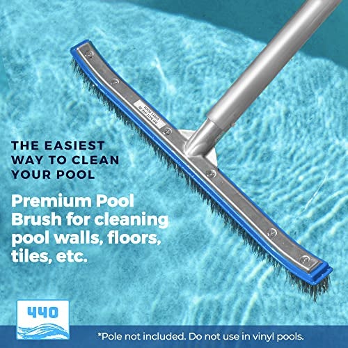 440 Heavy Duty Pool Brush - 18-inch Extra-Wide Metal Brush Head with Stainless Steel Wire Bristles & Curved Edges for Cleaning Pool Tiles, Walls, Floor, Steps (Stainless Steel) - Image 2