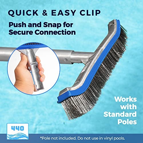440 Heavy Duty Pool Brush - 18-inch Extra-Wide Metal Brush Head with Stainless Steel Wire Bristles & Curved Edges for Cleaning Pool Tiles, Walls, Floor, Steps (Stainless Steel) - Image 5