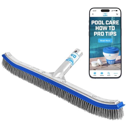 440 Heavy Duty Pool Brush - 18-inch Extra-Wide Metal Brush Head with Stainless Steel Wire Bristles & Curved Edges for Cleaning Pool Tiles, Walls, Floor, Steps (Stainless Steel) - Image 1