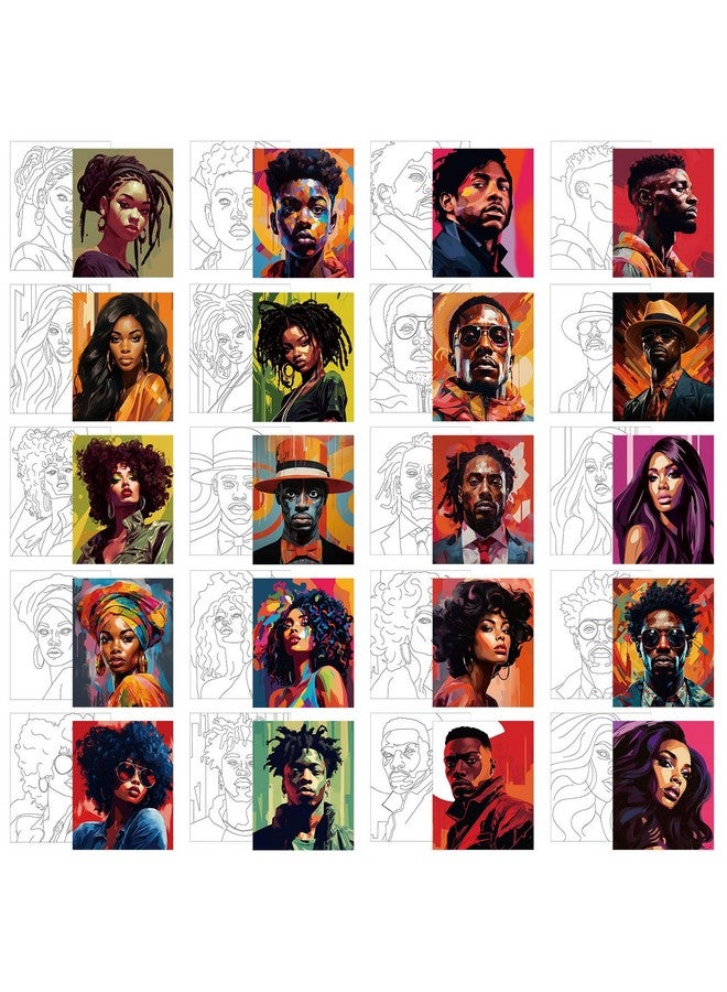 Sherr 20 Pcs Stretched Pre Drawn Canvas Afro Queen Black Art For Painting For Adults Outline Pre Drawn Stretched Cotton Canvas Painting Canvas To Paint Paint Party Set, 8 X 10''(Cool) - Image 1