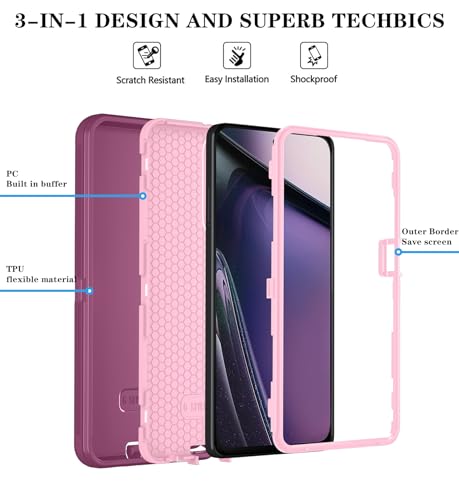 Qinmay Phone Case for Motorola Moto G Stylus 5G 2024 Case with HD Screen Protector, Heavy Duty Shockproof & Dropproof 3-Layer Cover Phone Case (WineRed Pink, for Moto G Stylus 2024) - Image 5